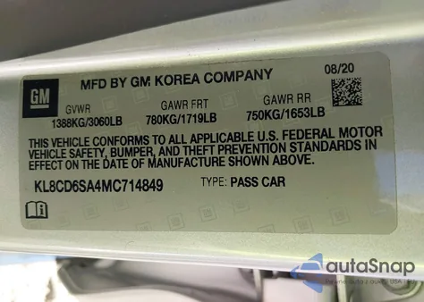 2021 Chevrolet Spark Fwd 1Lt Automatic z USA, uszkodzony, nr VIN KL8CD6SA4MC714849